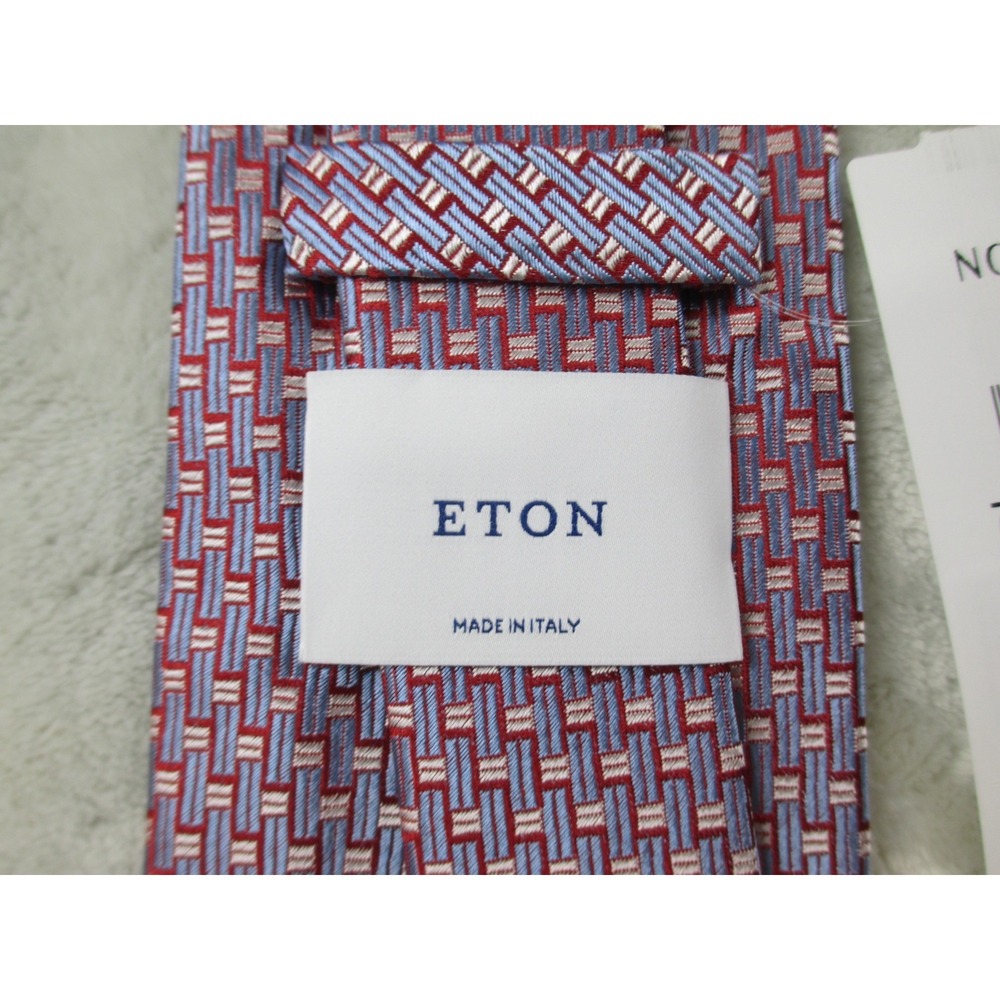 NEW ETON Neck Tie Mens Red Geometric Silk Made In Italy Casual - Picture 3 of 9
